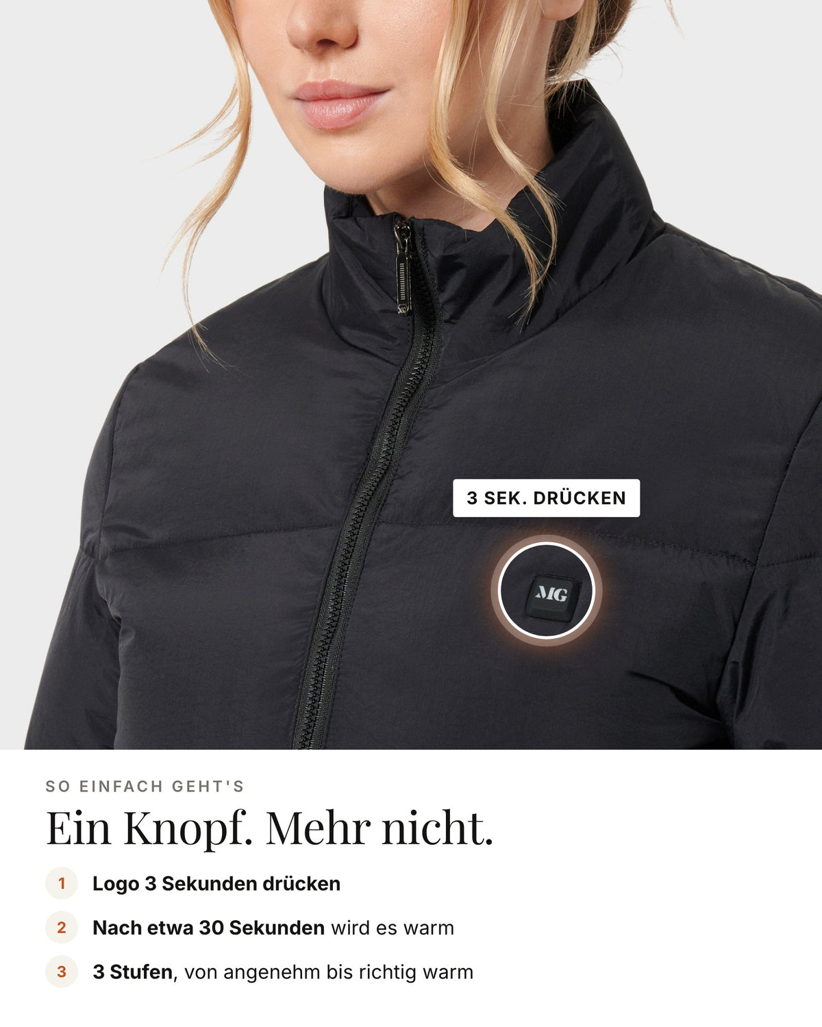 Mont Gerrard beheizte Jacke schwarz crop – Bedienung über das Logo, 3 Stufen