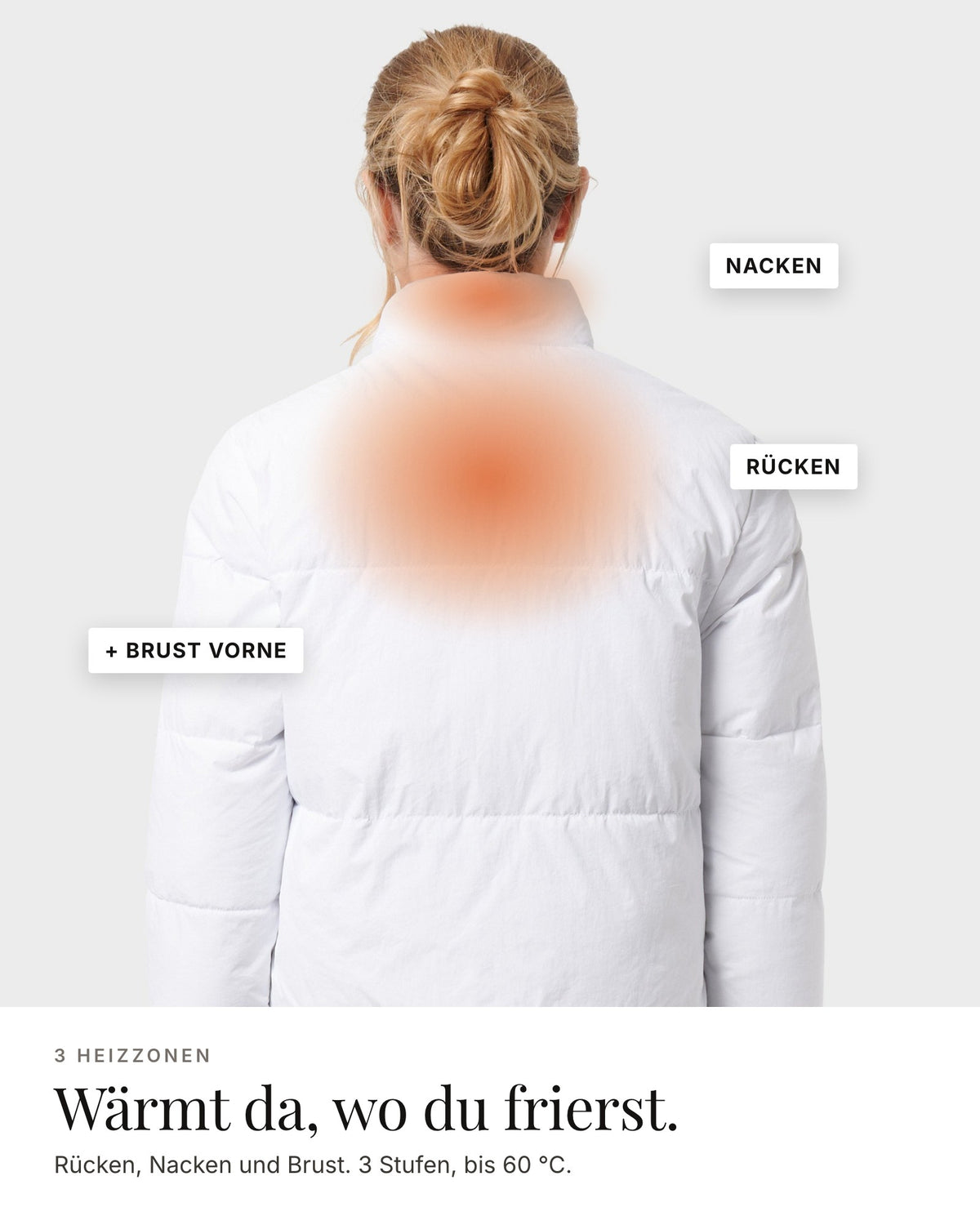 Mont Gerrard beheizte Jacke weiß – 3 Heizzonen: Rücken, Nacken, Brust