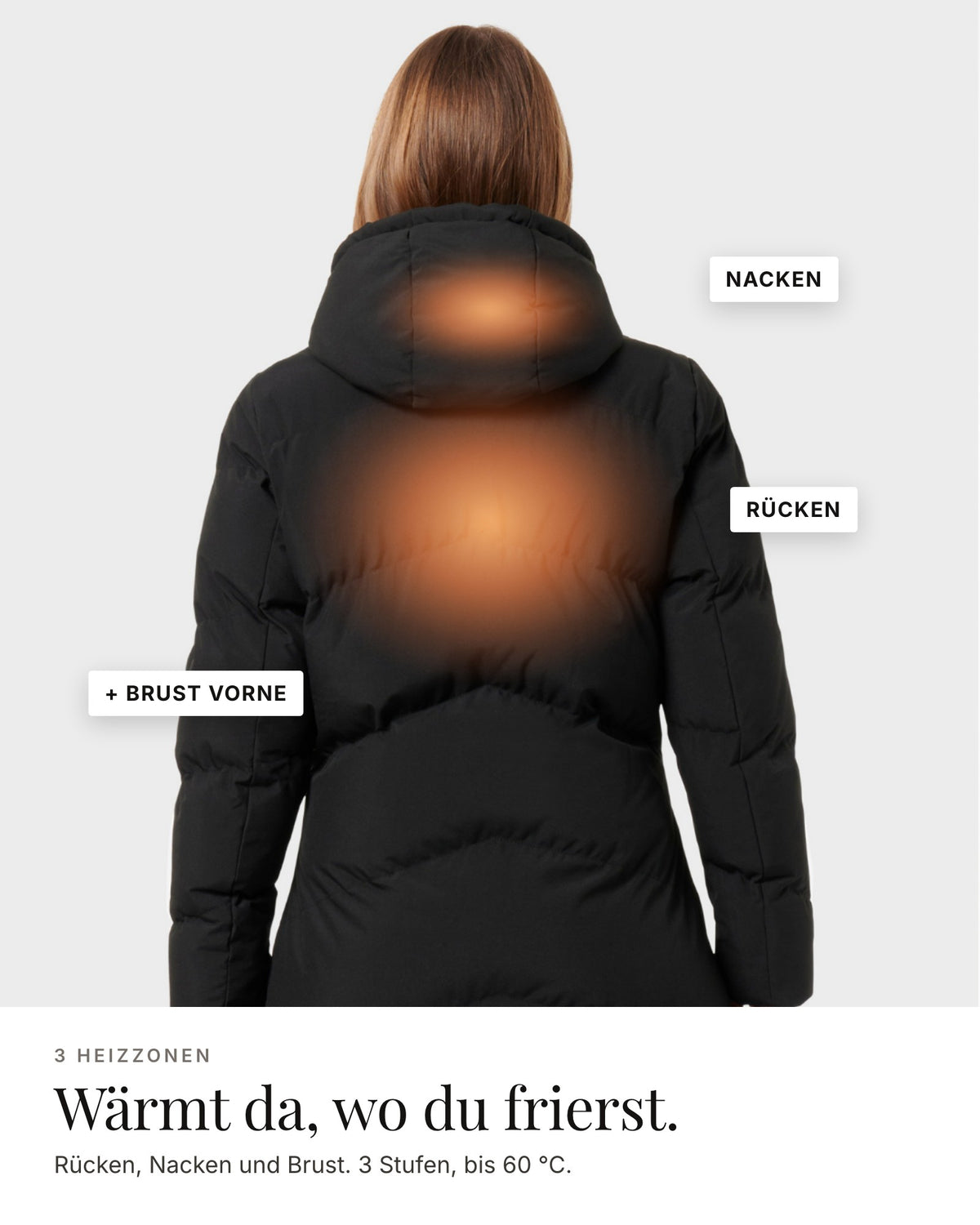 Mont Gerrard beheizte Jacke lang schwarz – 3 Heizzonen: Rücken, Nacken, Brust