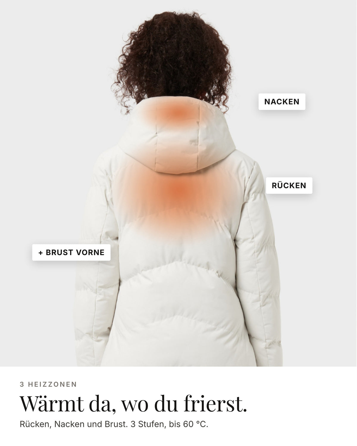 Mont Gerrard beheizte Jacke lang beige – 3 Heizzonen: Rücken, Nacken, Brust