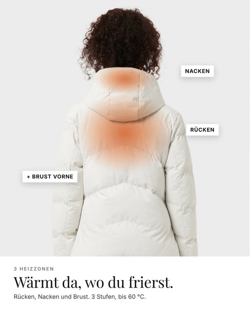 Mont Gerrard beheizte Jacke lang beige – 3 Heizzonen: Rücken, Nacken, Brust