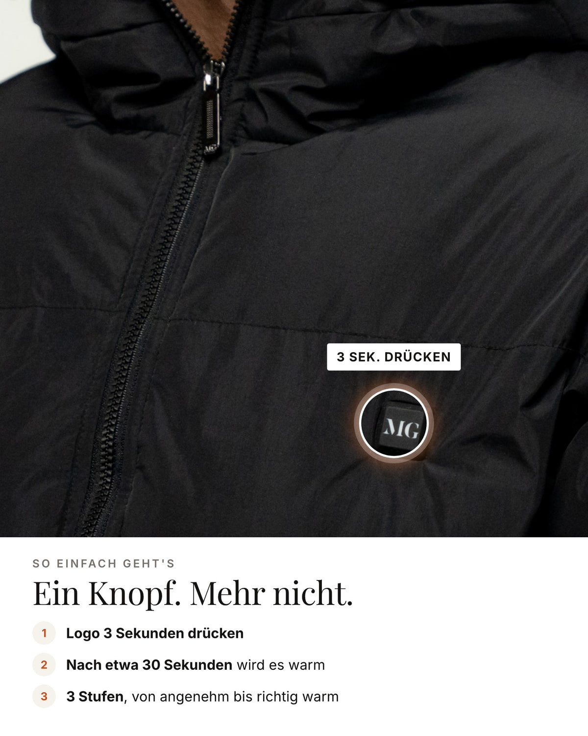 Mont Gerrard beheizte Jacke Men schwarz – Bedienung über das Logo, 3 Stufen