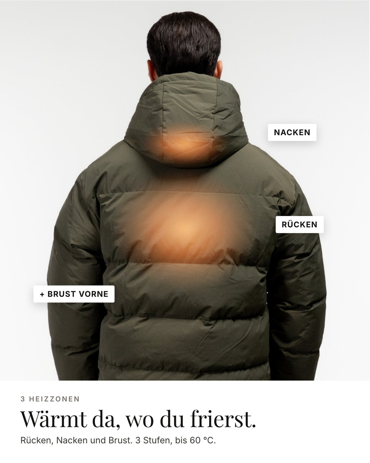 Mont Gerrard beheizte Jacke Men olive grün – 3 Heizzonen: Rücken, Nacken, Brust