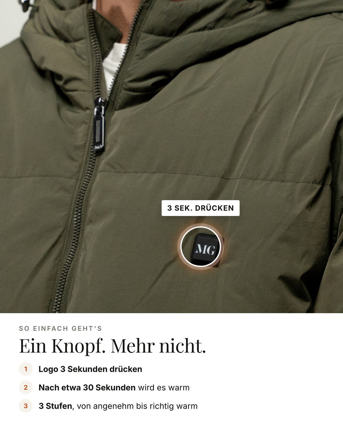 Mont Gerrard beheizte Jacke Men olive grün – Bedienung über das Logo, 3 Stufen