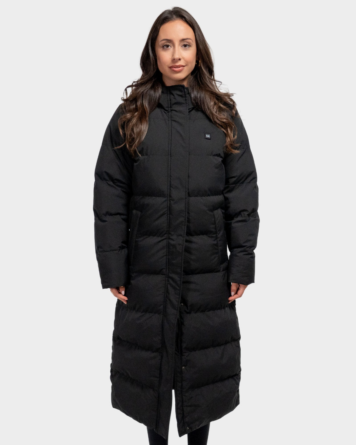 Mont Gerrard beheizte Jacke super lang schwarz – Vorderansicht