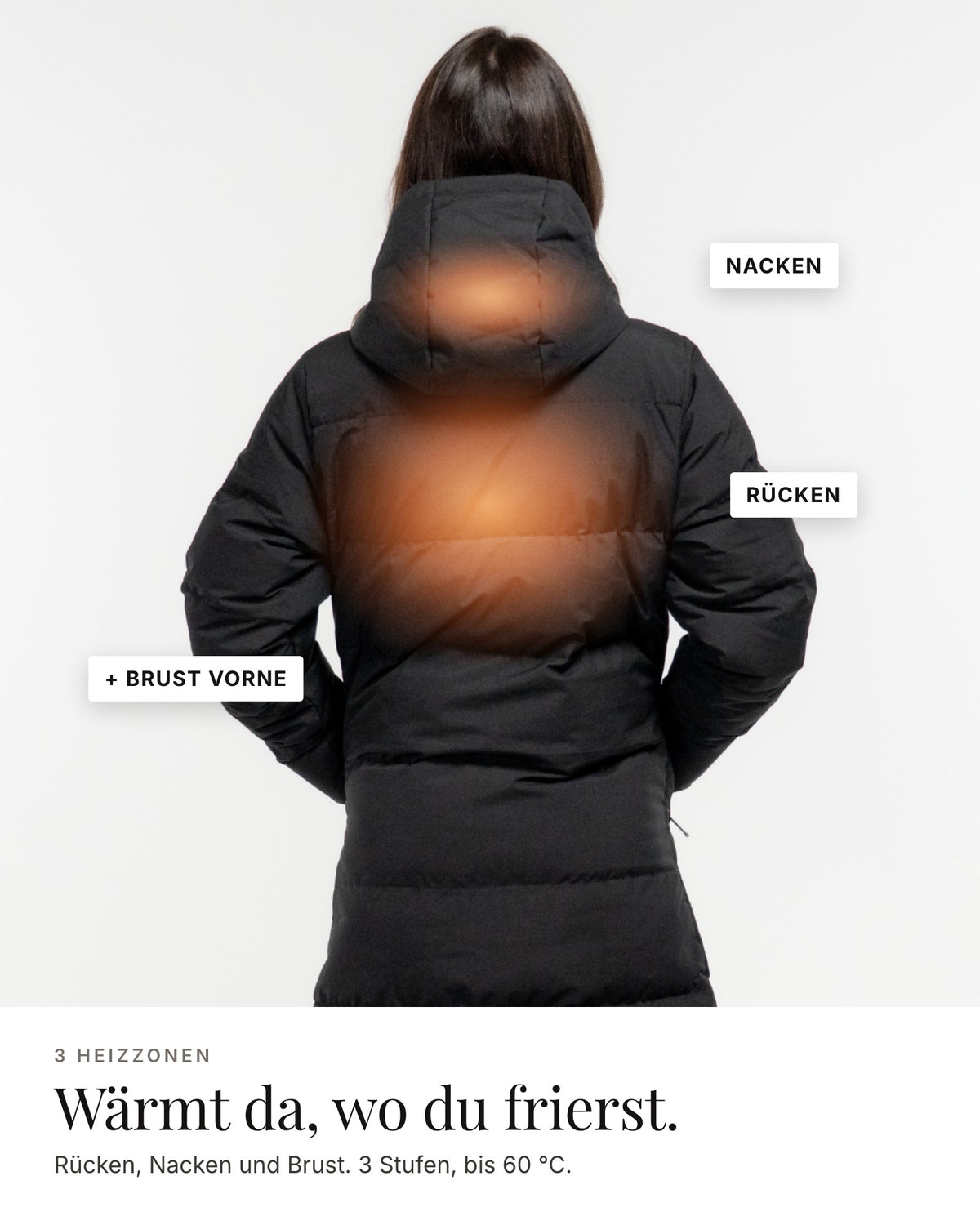 Mont Gerrard beheizte Jacke super lang schwarz – 3 Heizzonen: Rücken, Nacken, Brust
