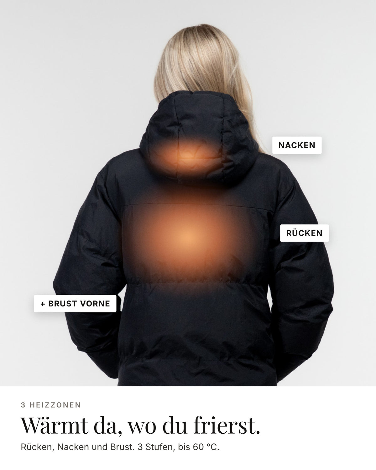 Mont Gerrard beheizte Jacke schwarz – 3 Heizzonen: Rücken, Nacken, Brust