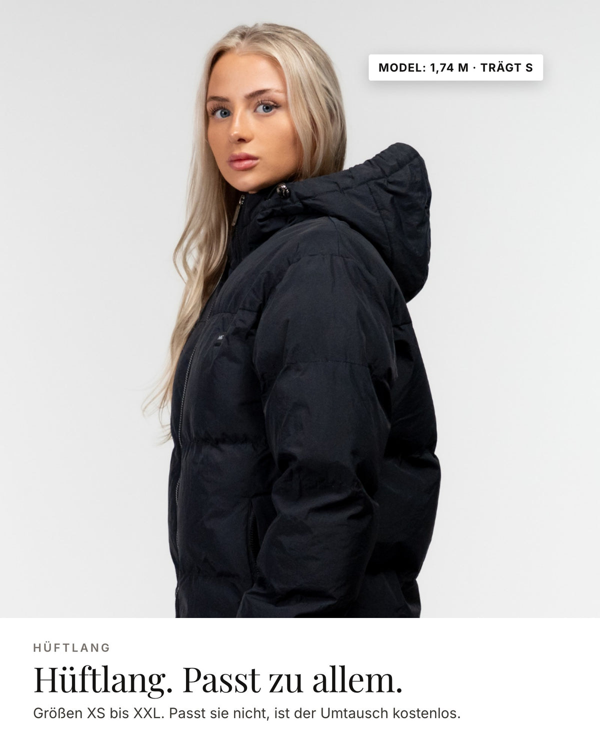 Mont Gerrard beheizte Jacke schwarz – Länge und Passform, Model 1,74 m · trägt S