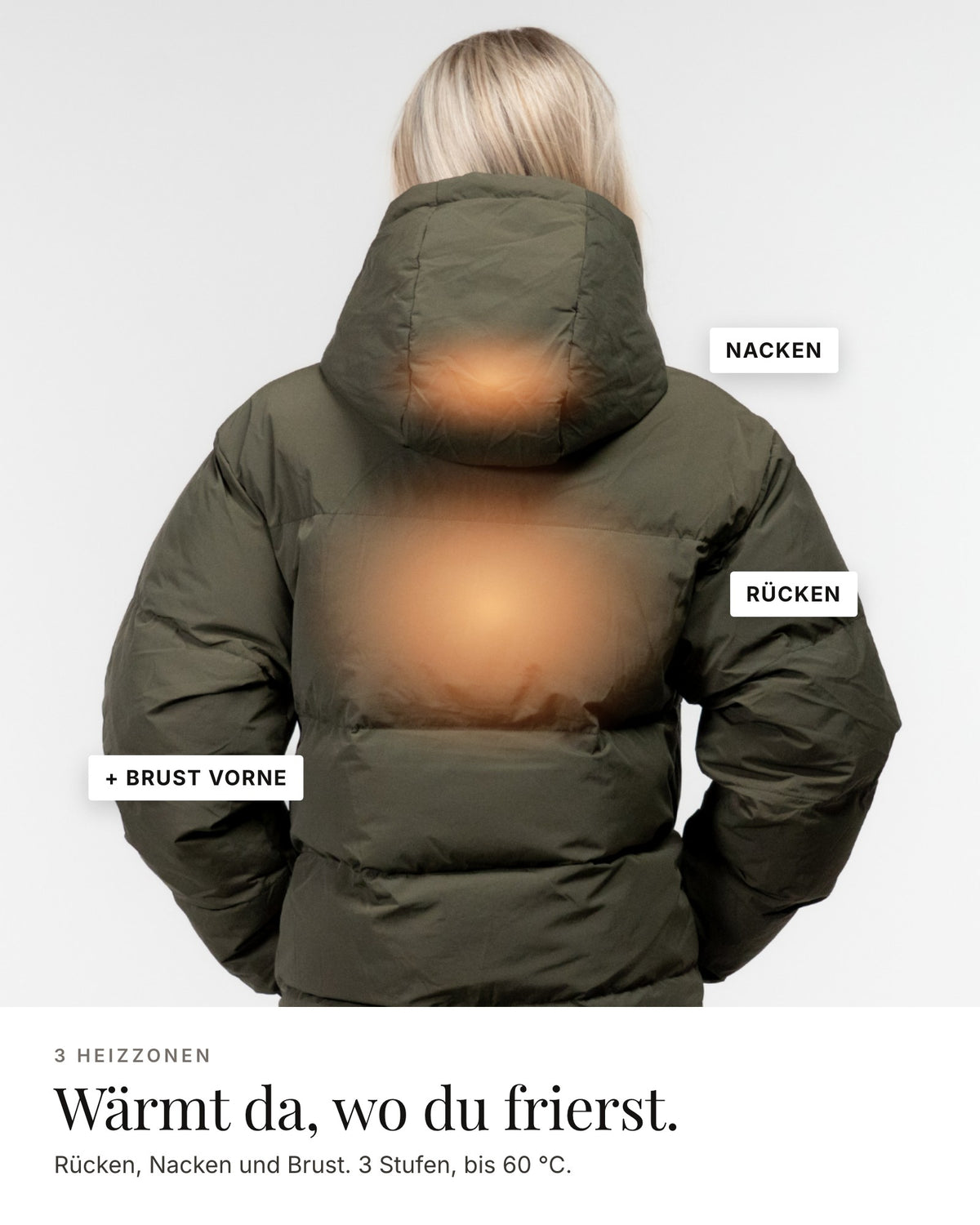 Mont Gerrard beheizte Jacke olive grün – 3 Heizzonen: Rücken, Nacken, Brust